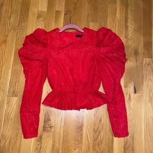 Red sparkle puff sleeve top
